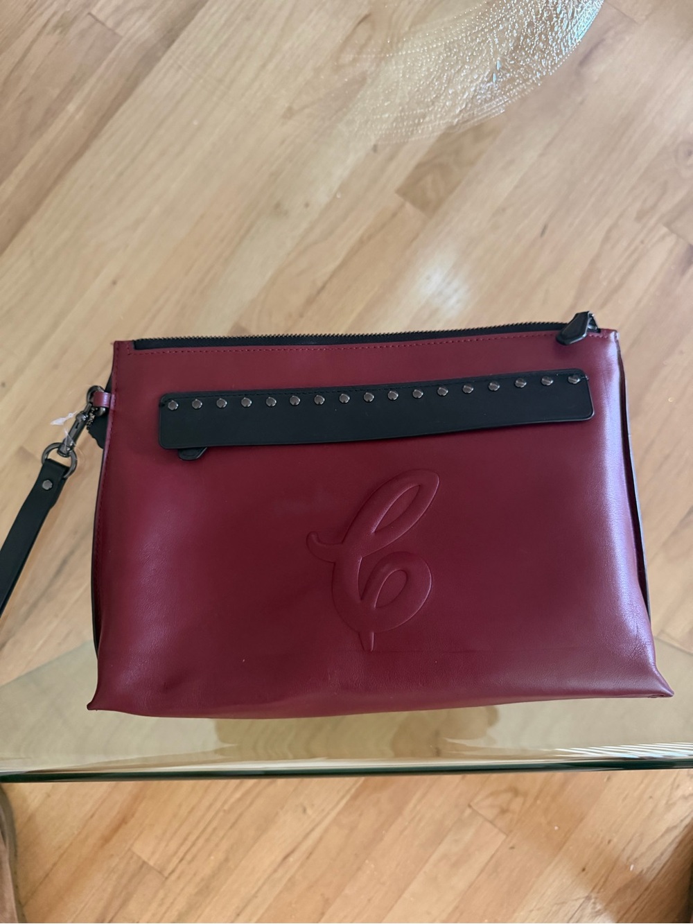 Coach Burgundy Leather Wristlet Clutch with Embossed C